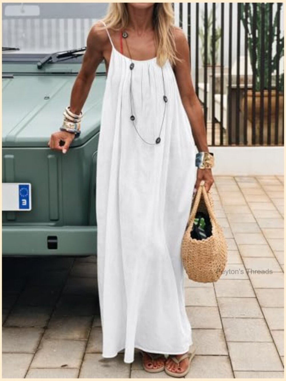 Spaghetti Strap Backless Cami Maxi Dress Loose Flowy Long Sundress - Picture 6 of 7